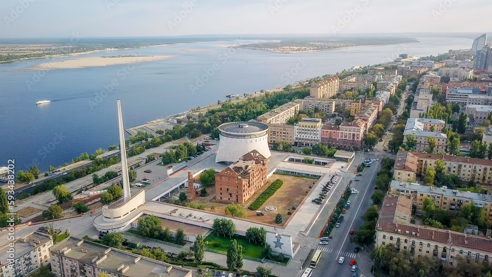 Russia, Volgograd - August 28, 2017: Museum-Reserve The Battle of Stalingrad is a museum complex in Volgograd. ( Gergardt Mill ( Grudinina ) and Panorama Museum  Battle of Stalingrad )