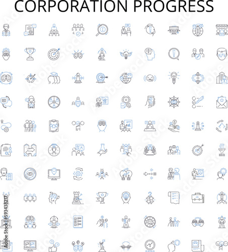 Corporation progress outline icons collection. Growth, Expansion, Progress, Development, Advancement, Expansion, Profits vector illustration set. Expansion, Expansion, Mergers linear signs