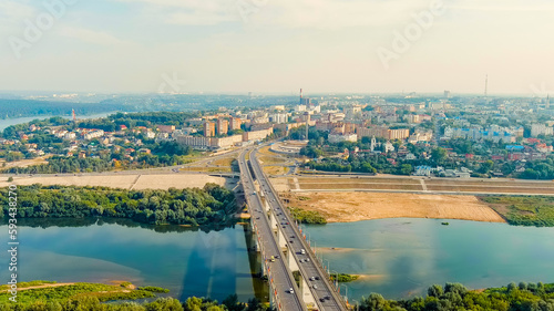 Kaluga, Russia. Entrance to the city center of Kaluga Gagarin interchange and Gagarin bridge, Aerial View