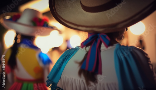 Colorful skirts fly during traditional Mexican dancing. Generative AI