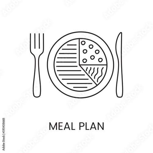 Meal diagram line icon in vector, illustration of proper nutrition, plate with food and cutlery, fork and spoon.