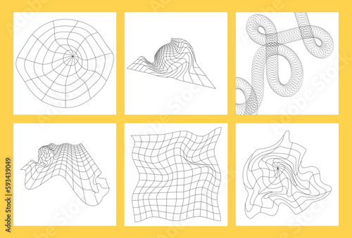 geometric 3d mesh design elements collection y2k trendy  vector set © Dachadesigner