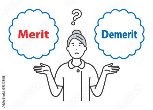 Merit / Demerit：メリットとデメリットを比べて悩む若い女性看護師