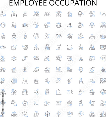 Employee occupation outline icons collection. Worker, Job, Occupation, Profession, Employee, Laborer, Staff vector illustration set. Hire, Worker, Recruiter linear signs