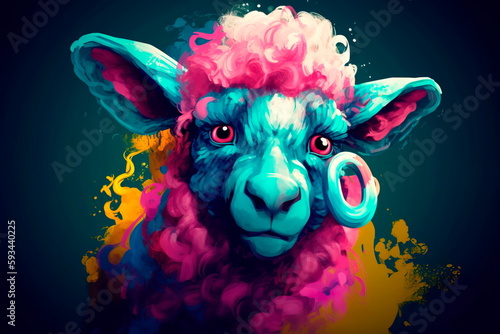 Cartoon style of sheep printing card featuring Generative AI