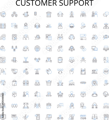 Customer support outline icons collection. Customer, Support, Help, Assistance, Service, Consultation, Inquiry vector illustration set. Resolution, Guidance, Advice linear signs
