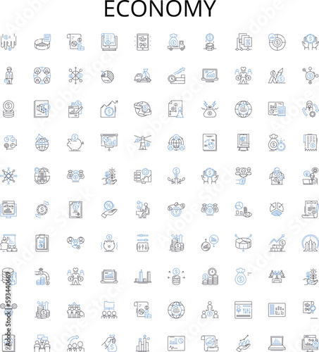 Economy outline icons collection. Finance, market, wealth, capital, banking, revenue, trade vector illustration set. growth, stocks, industry linear signs