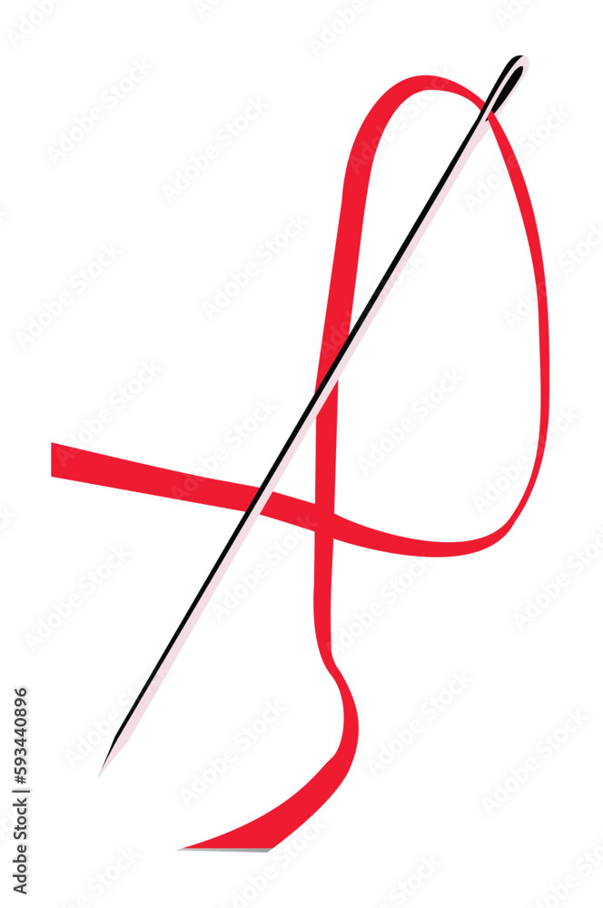 Vector needle with red thread Vector needle with red thread
