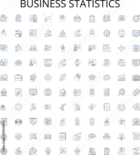 Business statistics outline icons collection. Business, Statistics, Datasets, Analysis, Forecasting, Customers, Trends vector illustration set. Growth, Profitability, Forecasts linear signs