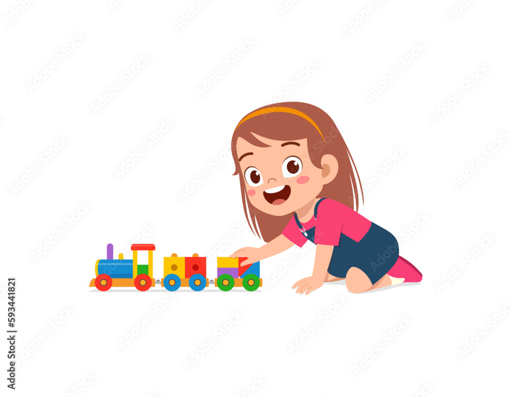 little kid playing toy train made from plastic and feel happy little kid playing toy train made from plastic and feel happy