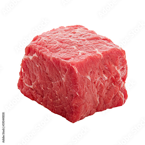 Cube of raw beef meat isolated on transparent background