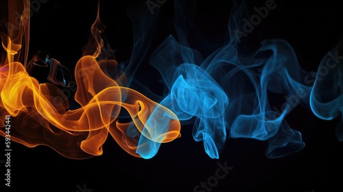 Neon Blue and Orange Smoke, metaverse virtual reality environment and fantasy world with heavy neon glowing, music video background and dj concert graphics