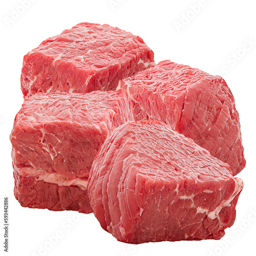 Cubes of raw beef meat isolated on transparent background