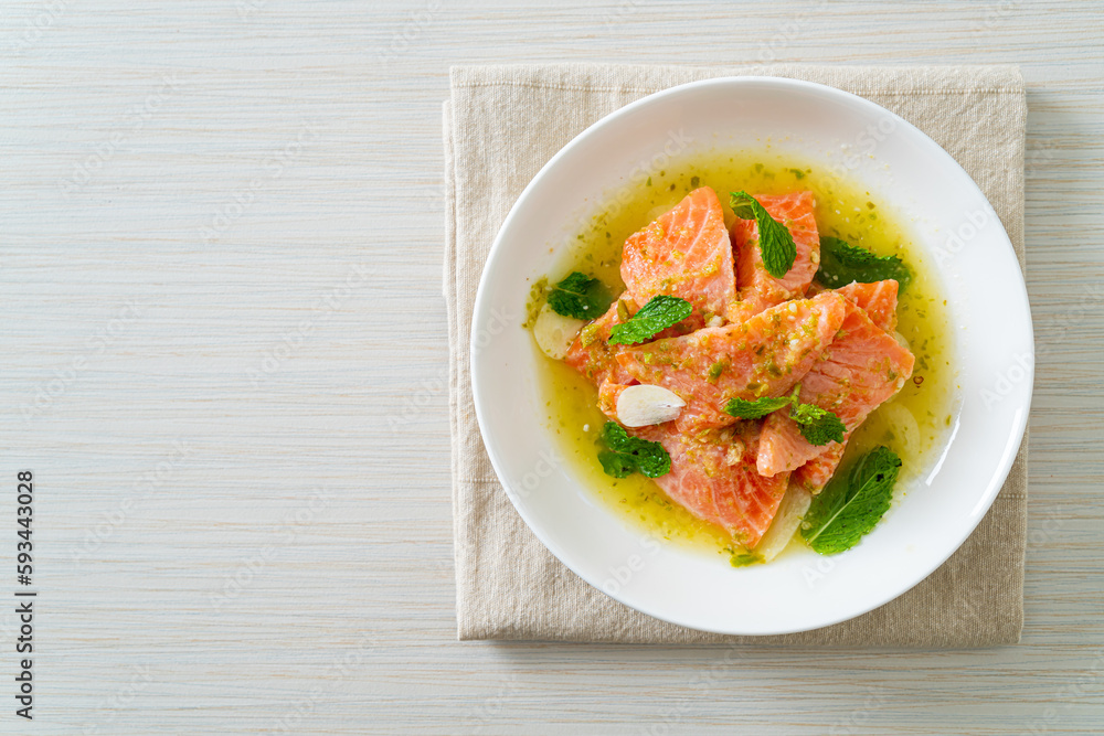 fresh salmon raw spicy seafood salad fresh salmon raw spicy seafood salad