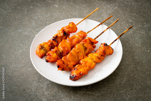 grilled chicken skewer yakitori serve in izakaya style