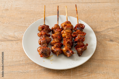 grilled chicken gizzard skewer yakitori serve in izakaya style photo