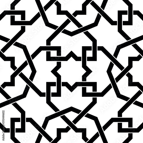 Seamless geometric ornament based on traditional islamic art. Black and white.