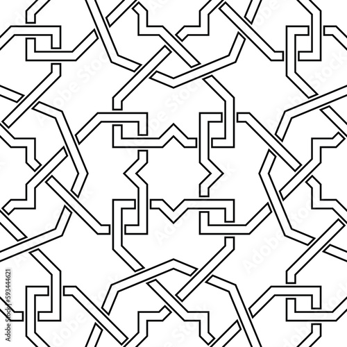 Seamless geometric ornament based on traditional islamic art. Black and white.