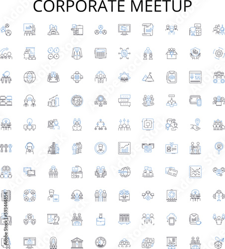 Corporate meetup outline icons collection. Conference, Gatherings, Forum, Networking, Retreat, Social, Meeting vector illustration set. Mentoring, Summit, Exchange linear signs