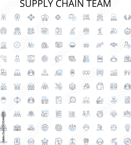 Supply chain team outline icons collection. Supply, chain, team, procurement, logistics, inventory, operations vector illustration set. management, planning, distribution linear signs