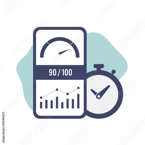 Optimize website performance with Core Web Vitals - vector icon depicting growing chart, indicator, and timer for better search engine rankings and good user experience