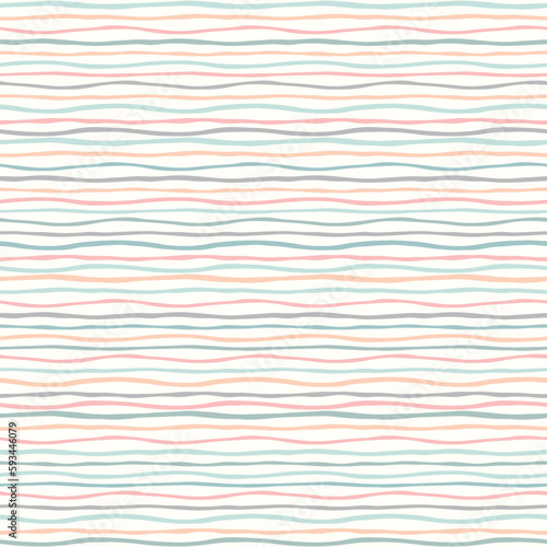 Striped pattern background. Vector seamless repeat pattern of hand drawn wavy organic boho fine horizontal stripes. 