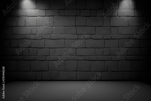 Empty room with black brick wall and spotlights