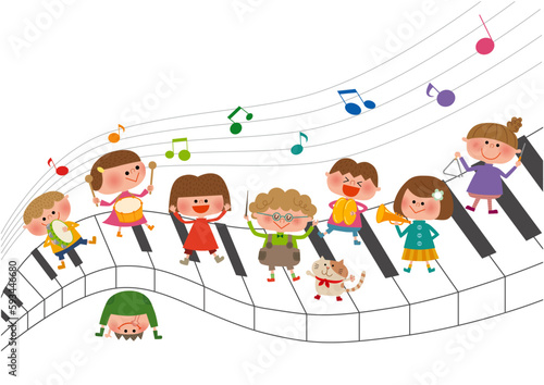 ピアノとこどもと音符