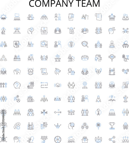 Company team outline icons collection. Company, Team, Corporate, Group, Staff, Members, Employees vector illustration set. Colleagues, Executives, Managers linear signs