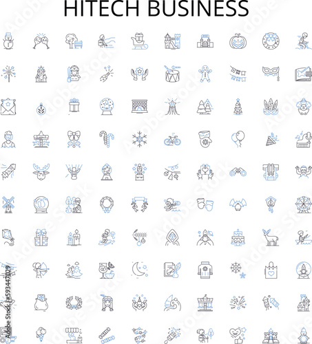 Hitech business outline icons collection. Technology, Innovation, Automation, Robotics, Computers, Software, Networking vector illustration set. Big Data, AI, Cybersecurity linear signs