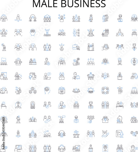 Male business outline icons collection. Males, Business, Entrepreneurs, Executives, Managers, Professionals, Leaders vector illustration set. Investors, Consultants, Clients linear signs