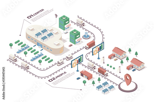 Cloud data center concept 3d isometric web infographic workflow process. Infrastructure map with database system, computing and storage technology. Vector illustration in isometry graphic design