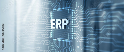 Enterprise Resource Planning ERP Corporate concept. Abstract background on server room background photo