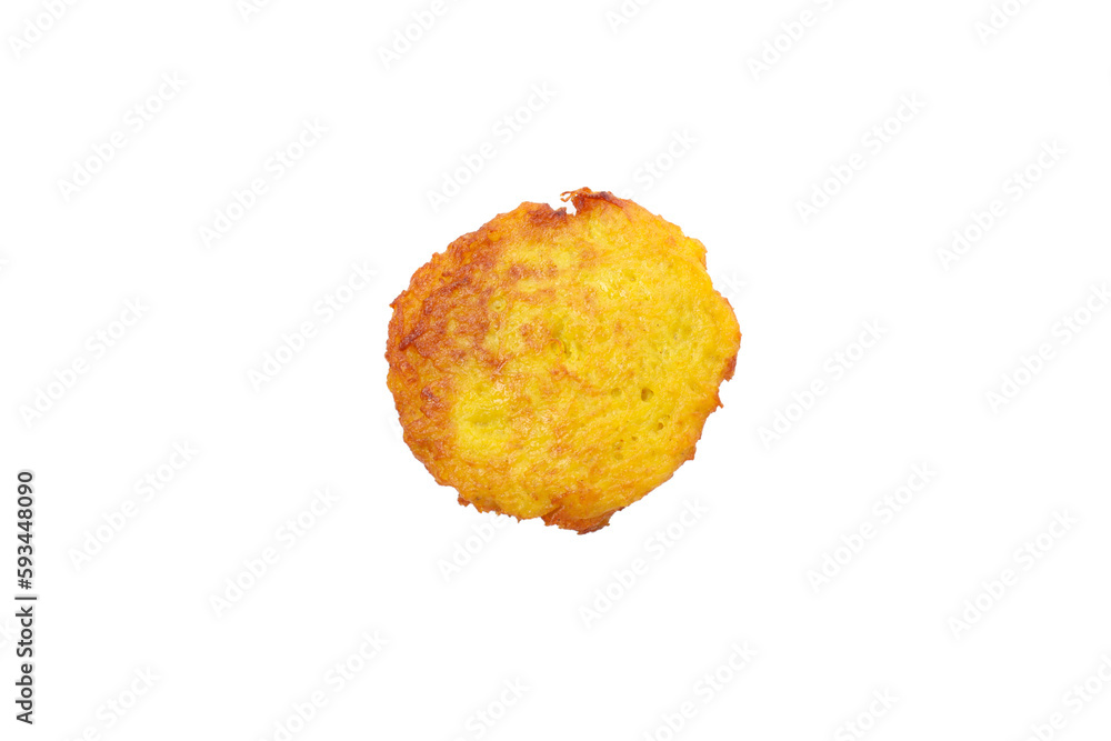 Potato pancake isolated on white background, close up Potato pancake isolated on white background, close up