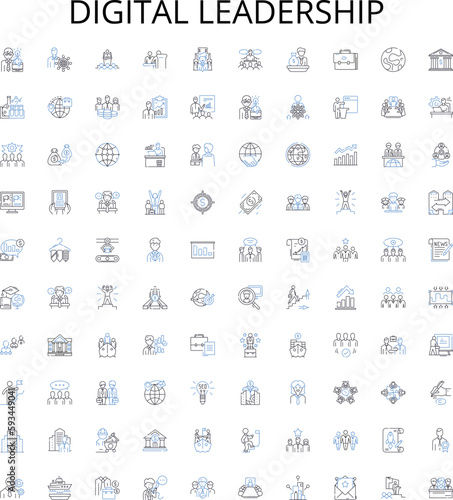 Digital leadership outline icons collection. Digital, Leadership, Transformation, Technology, Strategies, Digitalization, Management vector illustration set. Innovation, Vision, Agility linear signs