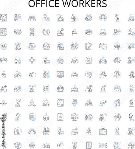 Office workers outline icons collection. Office, Workers, Clerk, Employee, Manager, Professional, Typist vector illustration set. Receptionist, Accountant, Adviser linear signs