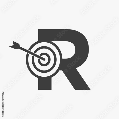 Initial Letter R Success Logo Combine with Bow Target  Icon
