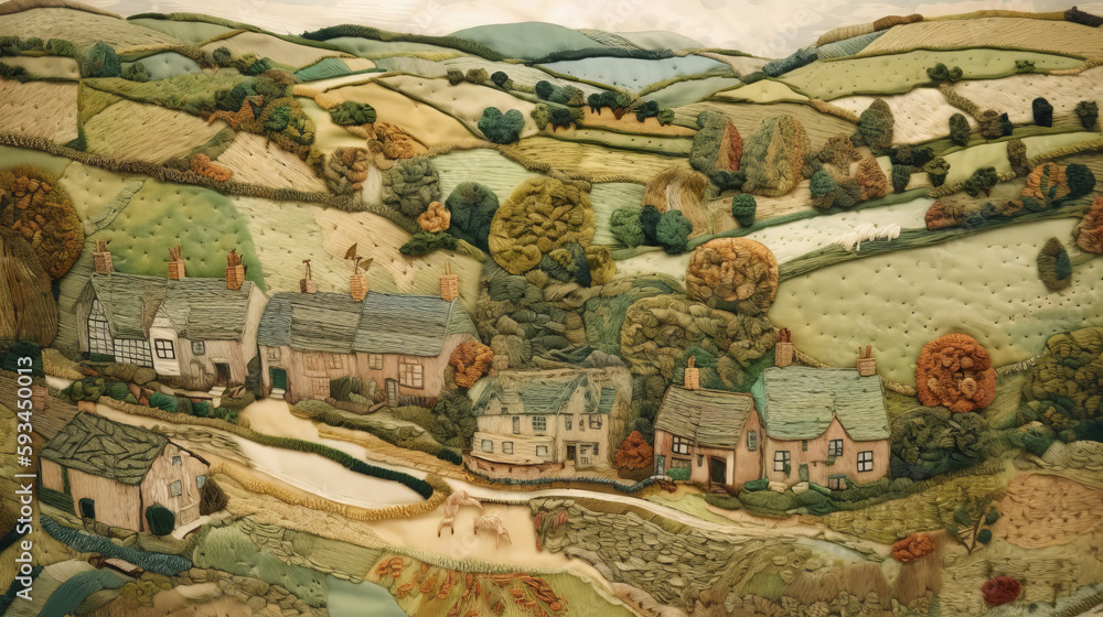 Fototapeta premium english countryside landscape made from material and fabric