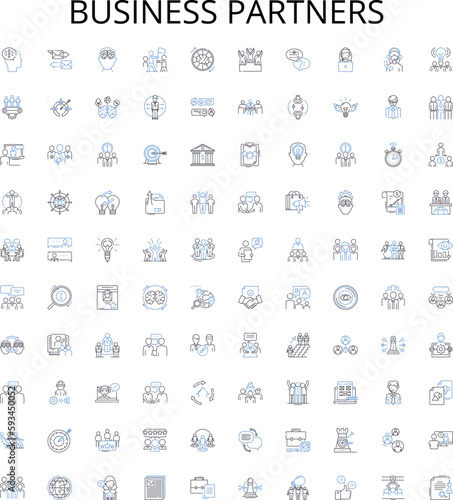 Business Partners outline icons collection. Partners, Business, Commerce, Alliance, Partnering, Joint-Venture, Trading vector illustration set. Joint-Projects, Linking, Merging linear signs