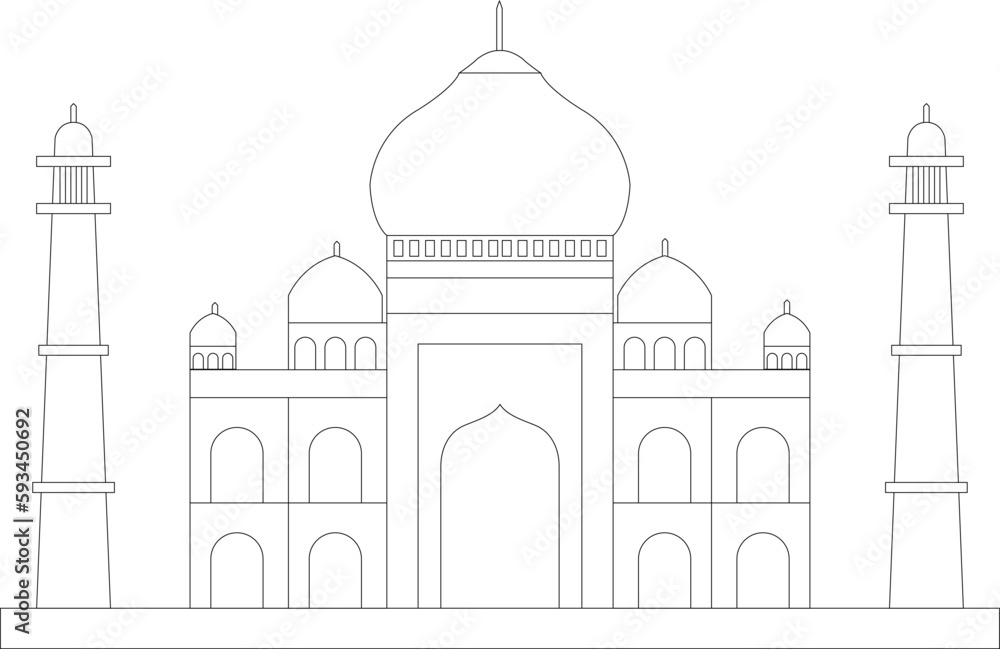 Taj Mahal outline vector illustration Stock Vector | Adobe Stock