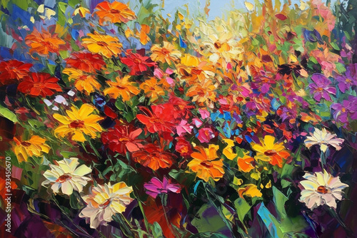 Blossoming Beauty: An Impressionist Painting of a Colorful Flower Garden in Bold Brushstrokes