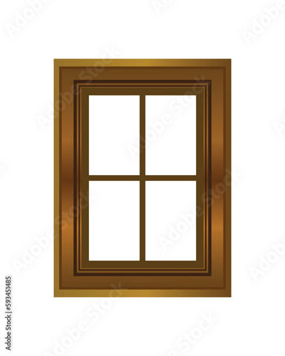 Wooden window frame with glass vector isolated on white. Vintage window.