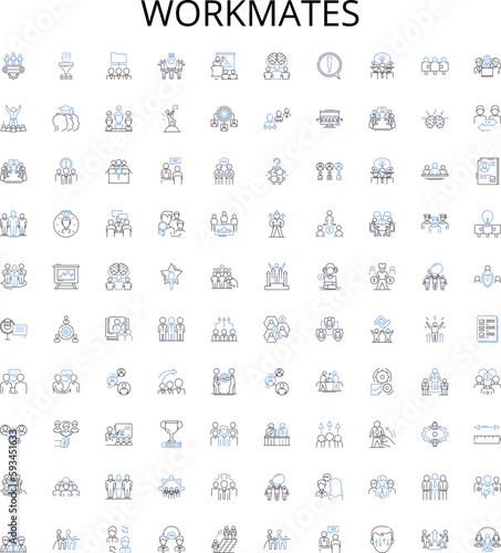 Workmates outline icons collection. Colleagues, Coworkers, Peers, Associates, Comrades, Teammates, Partners vector illustration set. Friends, Laborers, Mates linear signs
