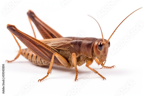 Brown Grasshopper Isolated on White Background, Generative AI