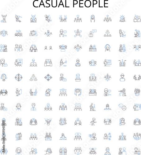 Casual people outline icons collection. Casual, People, Relaxed, Unconcerned, Unpretentious, Easygoing, Laid-back vector illustration set. Comfort, Low-key, Cheerful linear signs