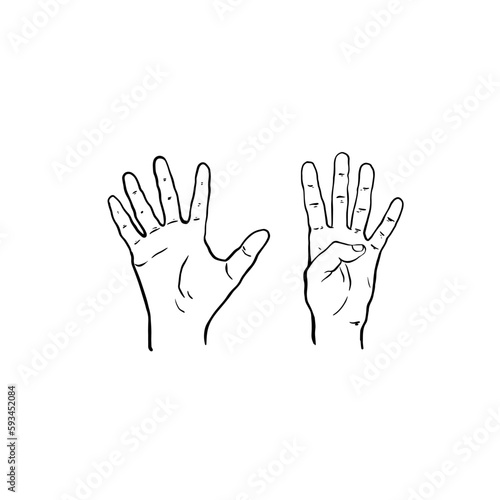hand drawn illustration of a finger showing the number nine on white background