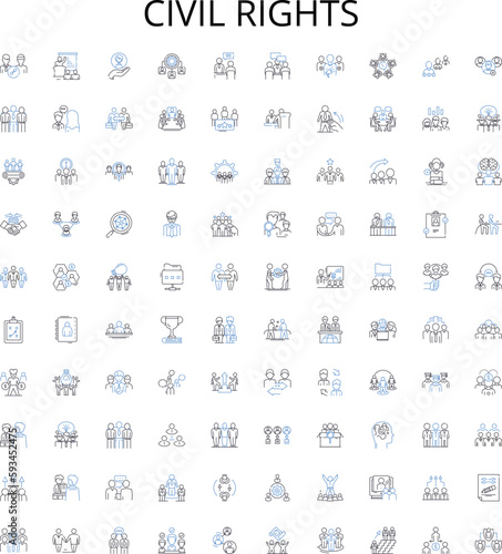 civil rights outline icons collection. civil, rights, activism, equality, justice, discrimination, integration vector illustration set. protesters, suffrage, segregation linear signs