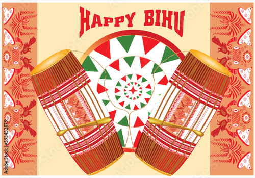Vector illustration of Happy Bihu, Assamese New Year, Indian traditional festival, Harvest festival of Assam.
