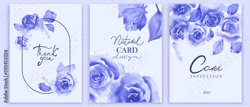 Set of elegant, romantic wedding crds, covers, invitations with shades of violet flowers, roses.