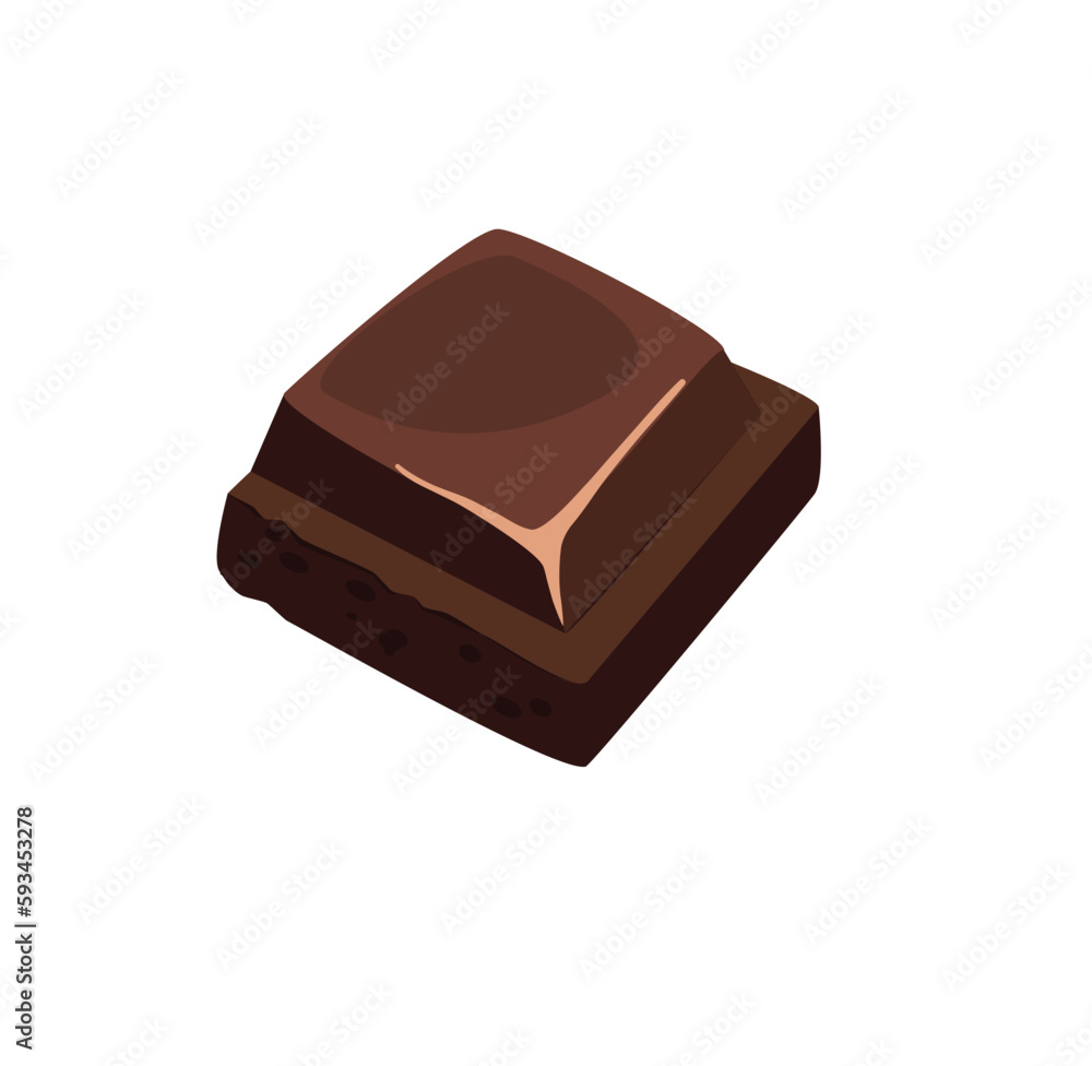 Concept Cocoa piece of chocolate. The illustration is a flat design vector image of a single piece of chocolate on a white background. Vector illustration. Concept Cocoa piece of chocolate. The illustration is a flat design vector image of a single piece of chocolate on a white background. Vector illustration.